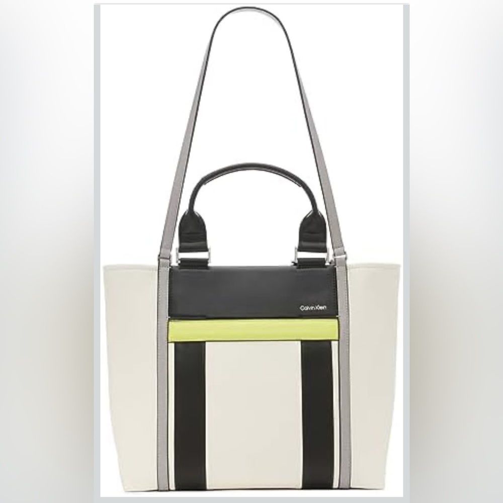Calvin Klein Black, Cream, and Yellow Tote Bag